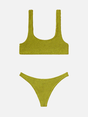 Naomi pistachio crinkle cheeky swim briefs - Naima pistachio crinkle classic bralette top