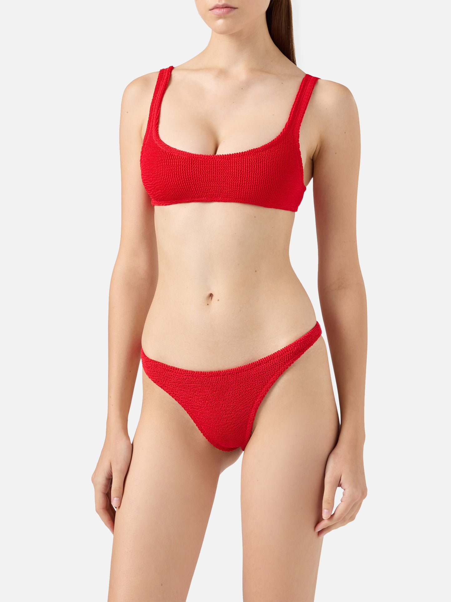 Naomi slip mare cheeky in crinkle color rosso - Naima crinkle classico top a bralette rosso