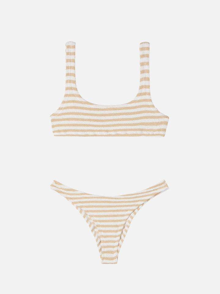 Bikini a bralette Naima Elise in crinkle a righe beige