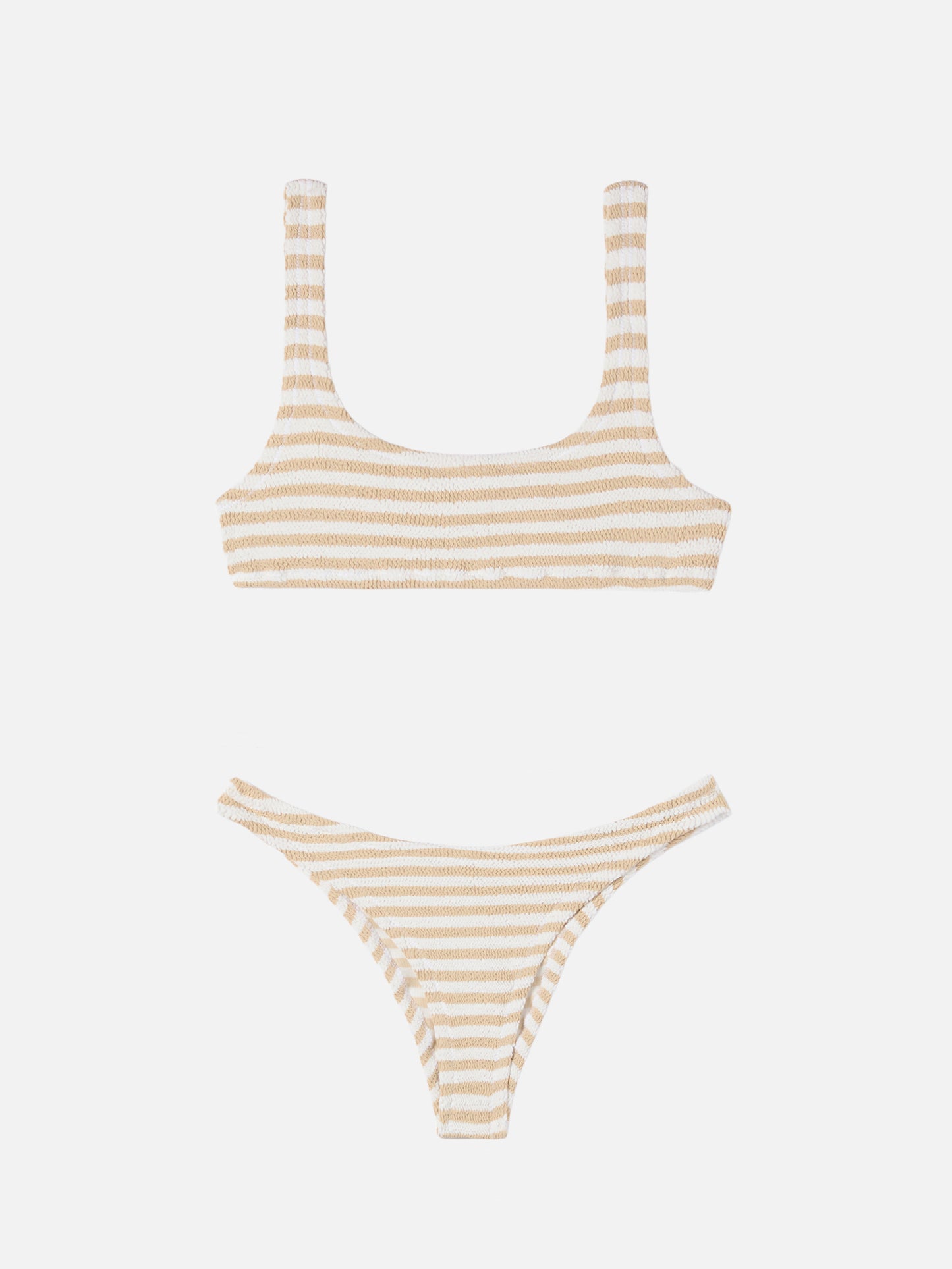 Bikini a bralette Naima Naomi in tessuto crinkle con stampa a righe biege