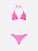 Bikini da donna a triangolo rosa fluo con volant Nilly Nalu