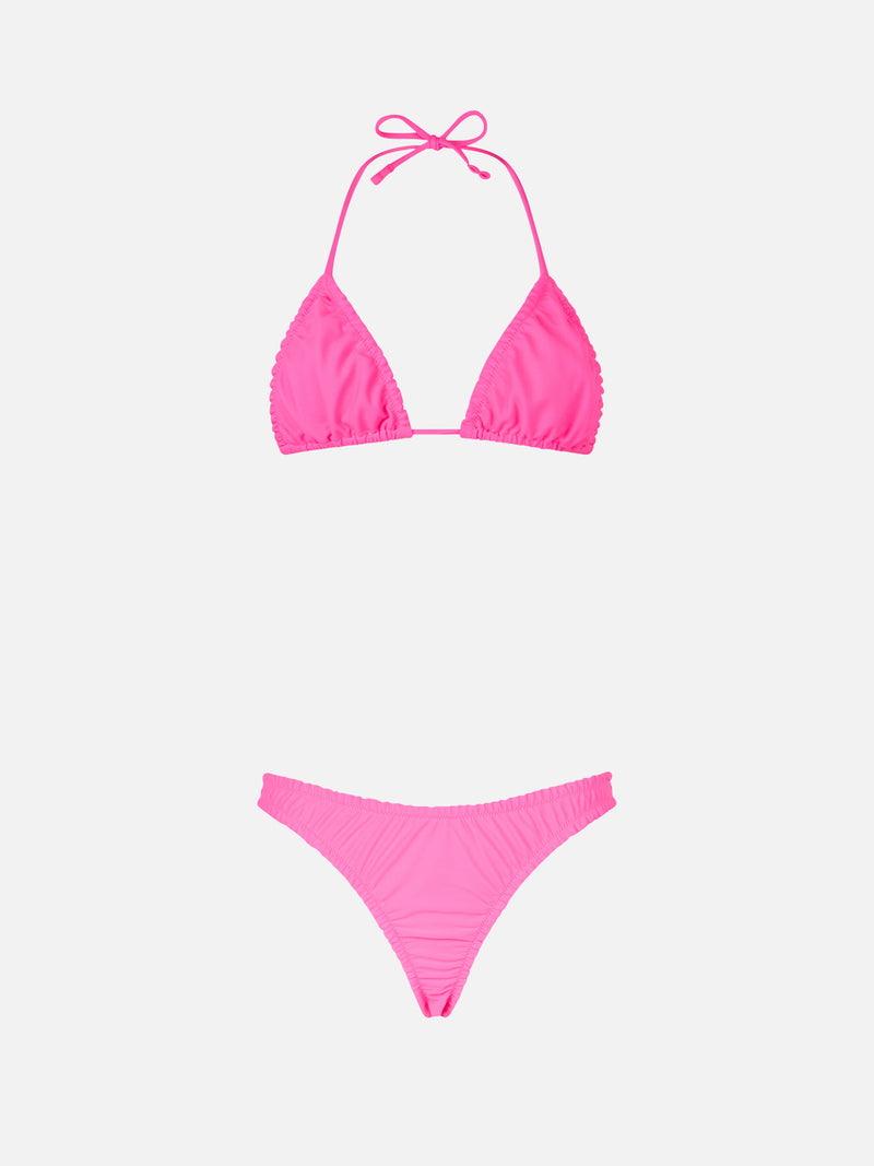 Bikini da donna a triangolo rosa fluo con volant Nilly Nalu