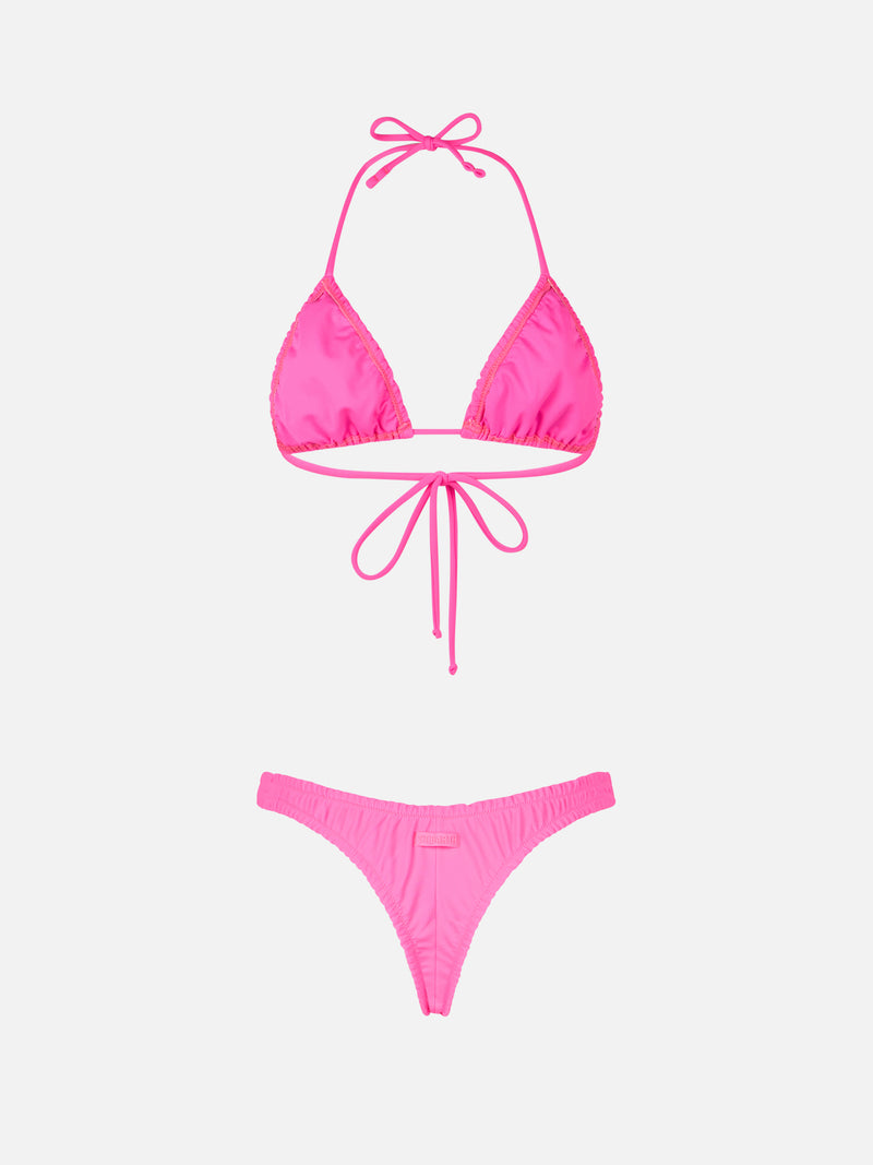 Bikini da donna a triangolo rosa fluo con volant Nilly Nalu