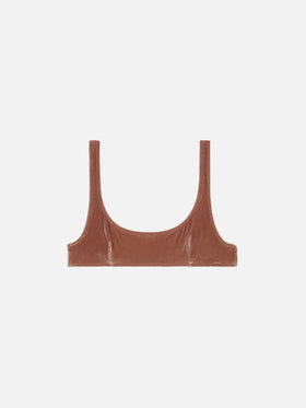 Naima top a bralette classico in velluto marrone cammello