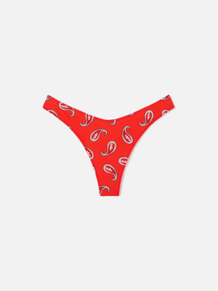 Red Naomi cheeky swim briefs with paisley print