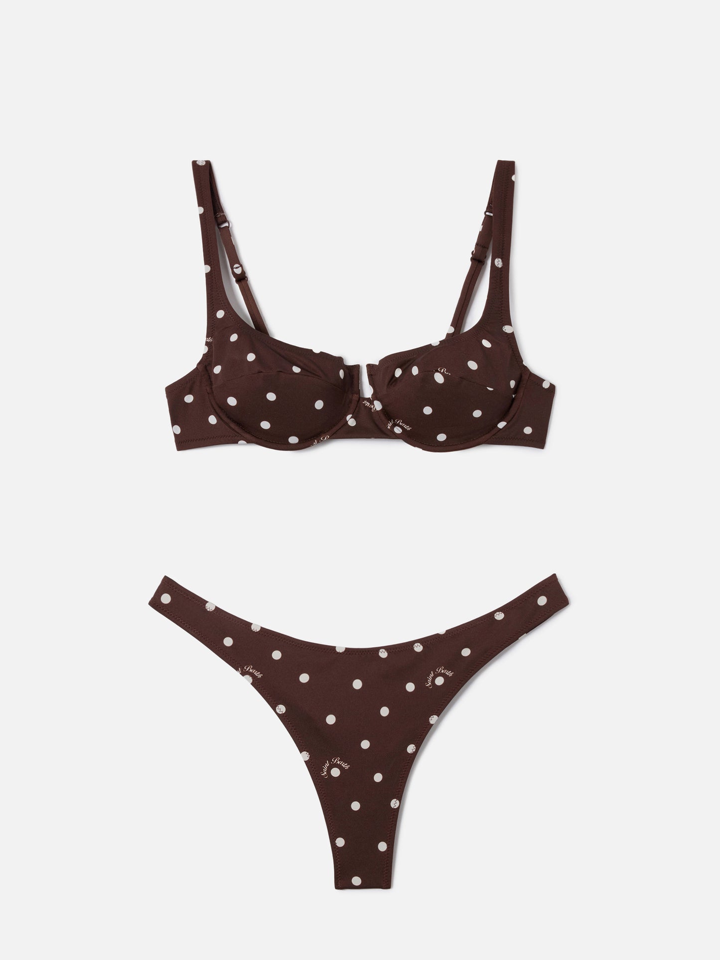 Amira Naomi brown white polka dot bikini
