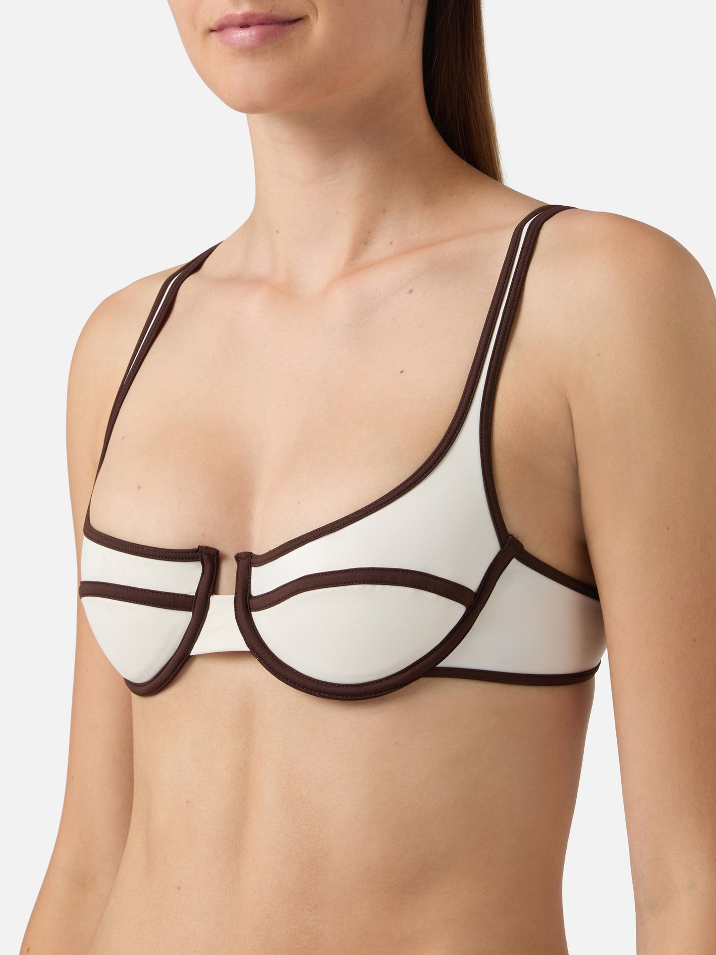 Bikini Amira String Naomi String panna con profili marroni