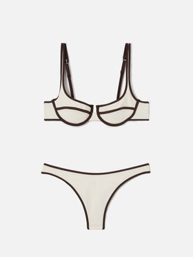 Bikini Amira String Naomi String panna con profili marroni