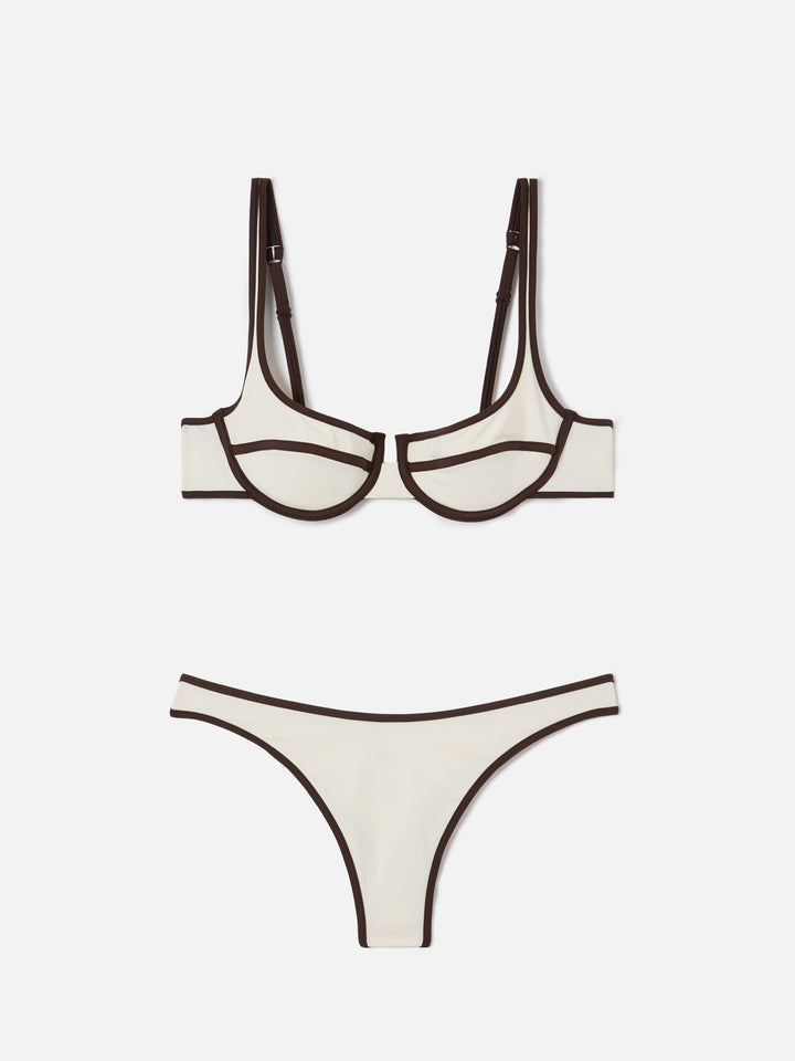 Bikini Amira String Naomi String panna con profili marroni