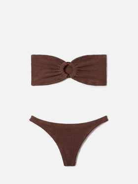 Yulia Naomi brown crinkle bandeau bikini