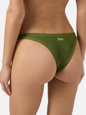 Naomi brazilian bikini bottoms in military green crinkle fabric