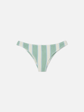 Naima bralette bikini top in green striped crinkle fabric