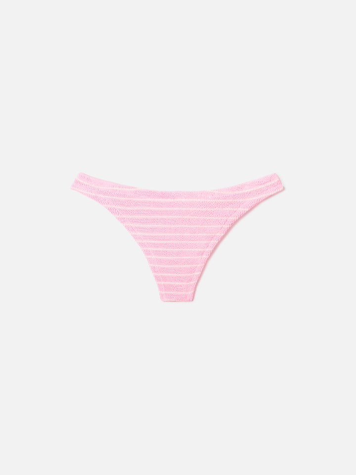 Naomi brazilian bikini bottoms in pink and white striped crinkle fabric