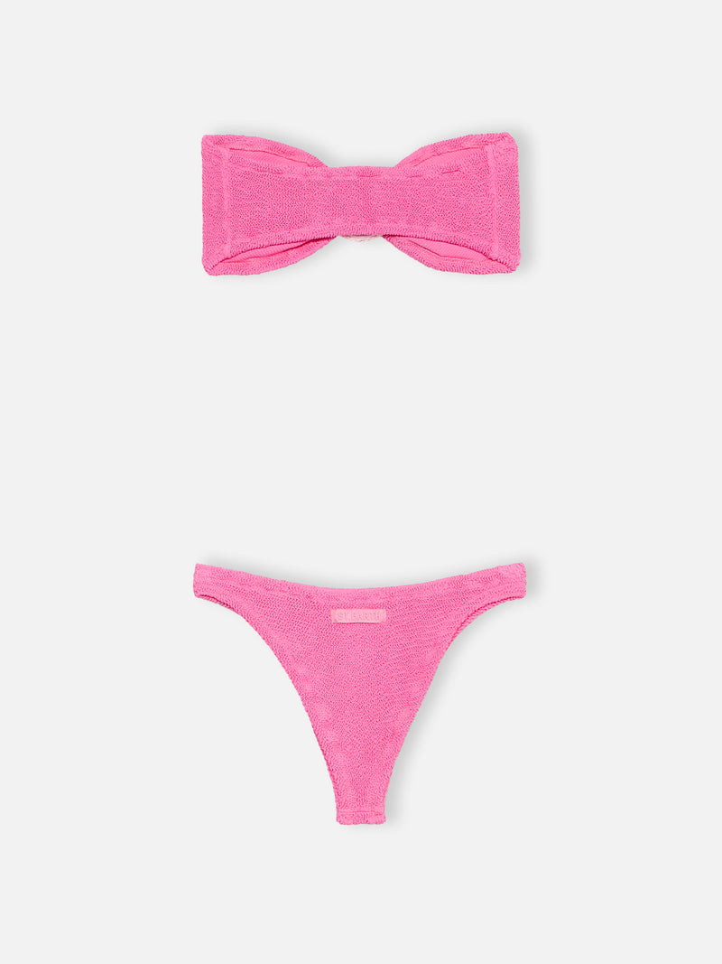 Rosa Crinkle-Bandeau-Bikini für Damen Yulia Naomi