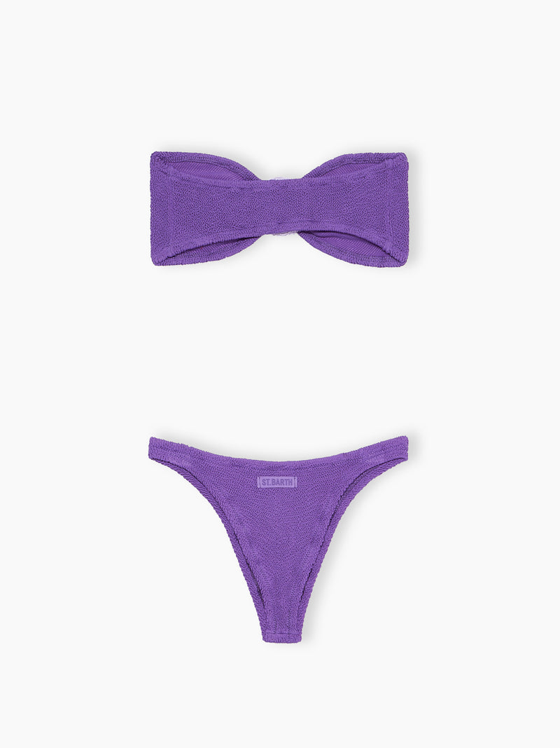 Lila Crinkle-Bandeau-Bikini für Damen Yulia Naomi