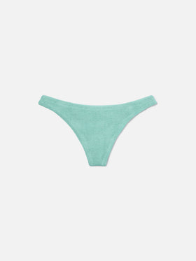 Slip mare Naomi modello brasiliana in tessuto crinkle lurex verde acqua