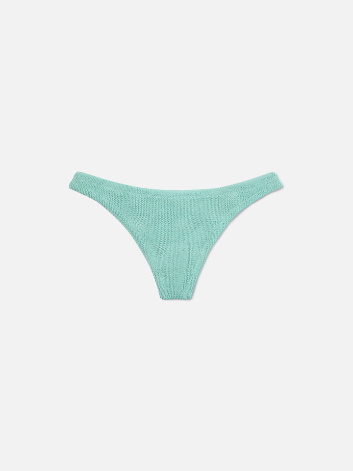 Naomi brazilian bikini bottoms in aqua green lurex crinkle fabric