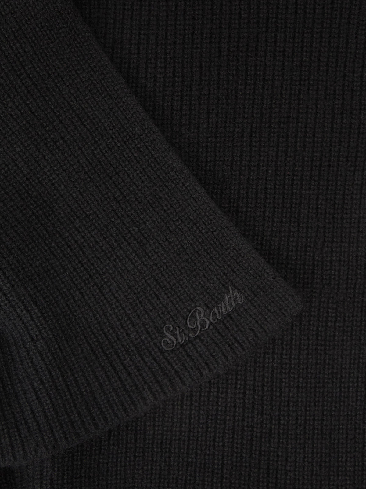 Black Nell cashmere hood scarf with logo embroidery