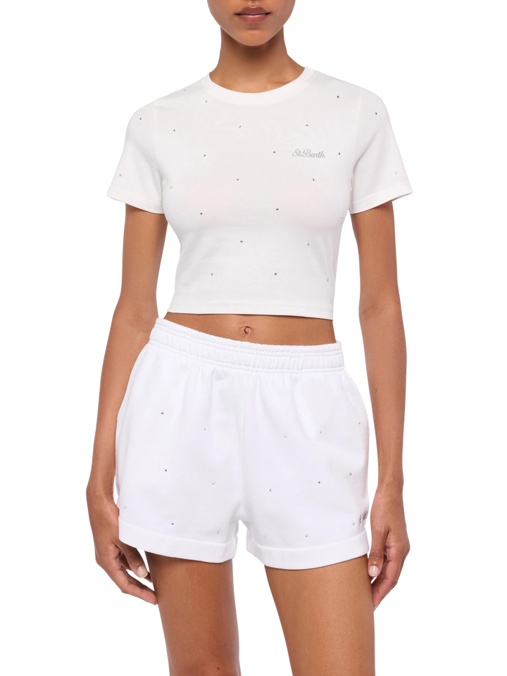 Nives cotton t-shirt with rhinestone embellishment - MC2 Saint Barth
