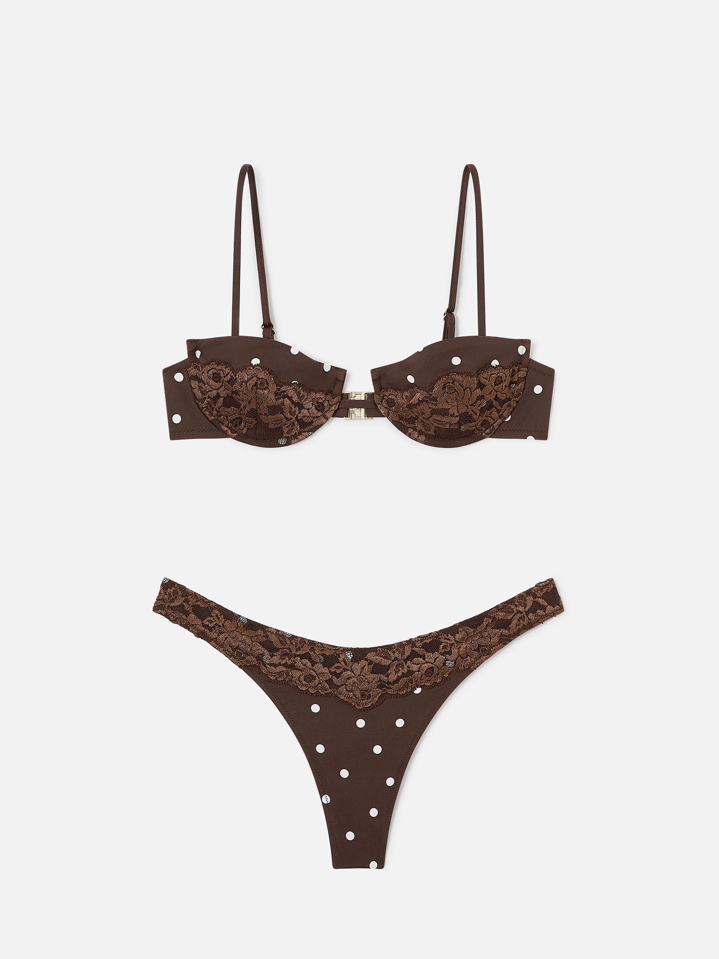 Nalina Triangel-Bikini aus brauner Spitze mit Polka Dots 