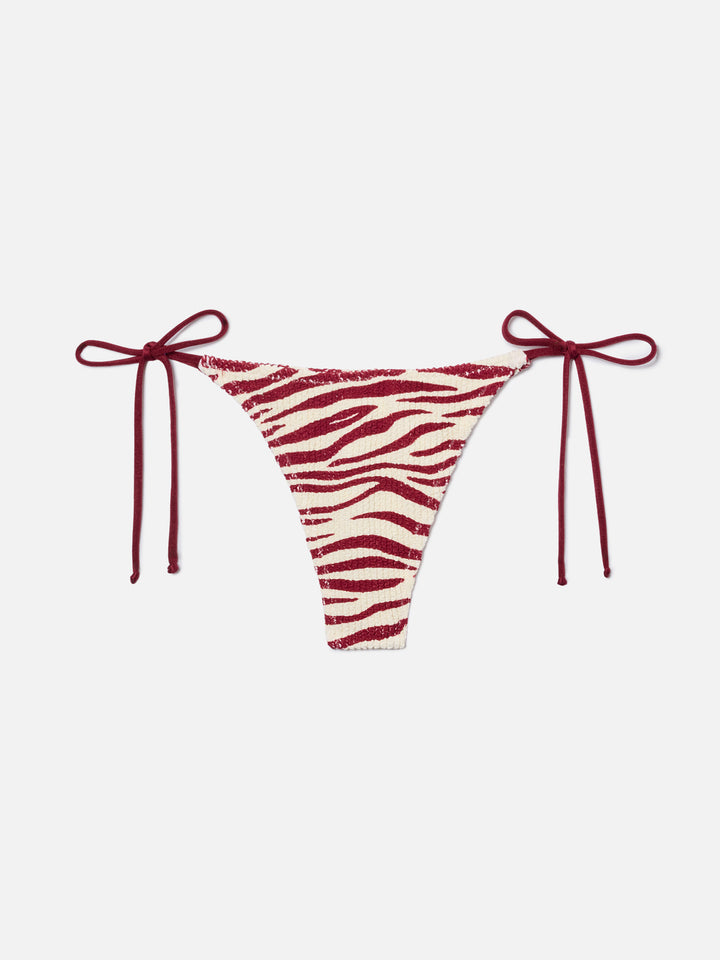 Norah thong bikini bottoms in crinkle fabric with zebra print