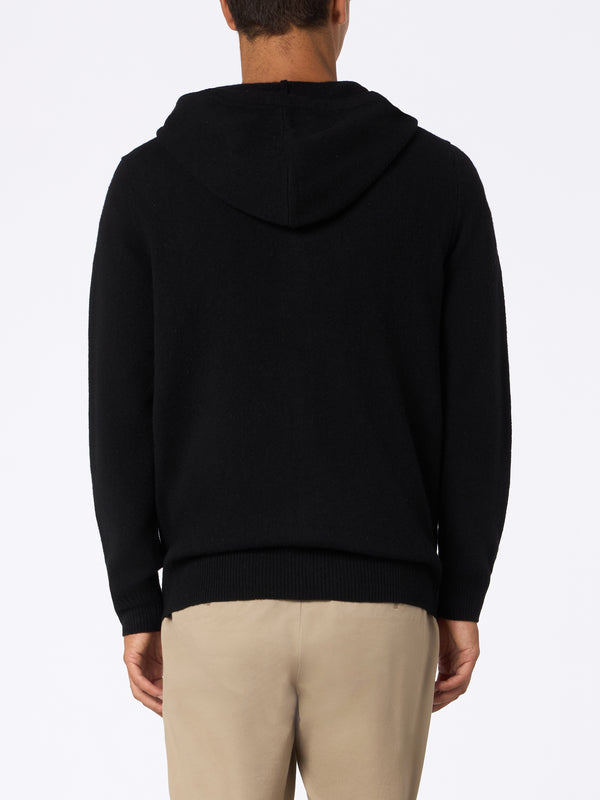 Man black lambswool hooded sweater Notting