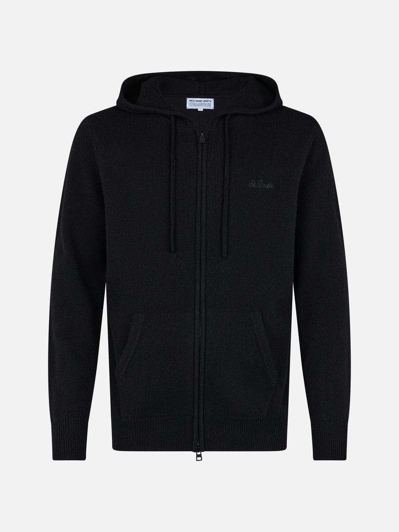 Man black lambswool hooded sweater Notting