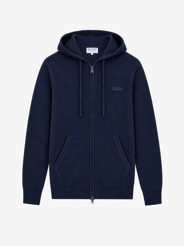 Pull à capuche en laine Notting de couleur unie bleu marine 