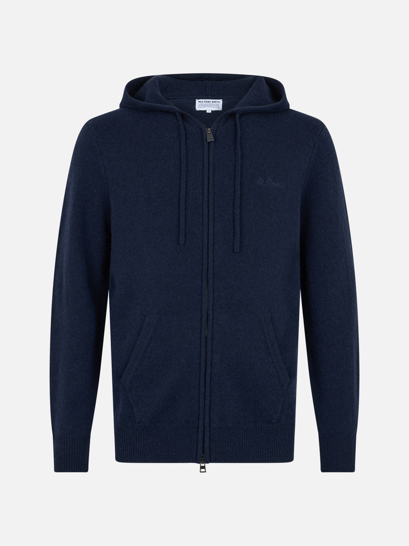 Maglione con cappuccio Notting in lambswool blu navy da uomo 