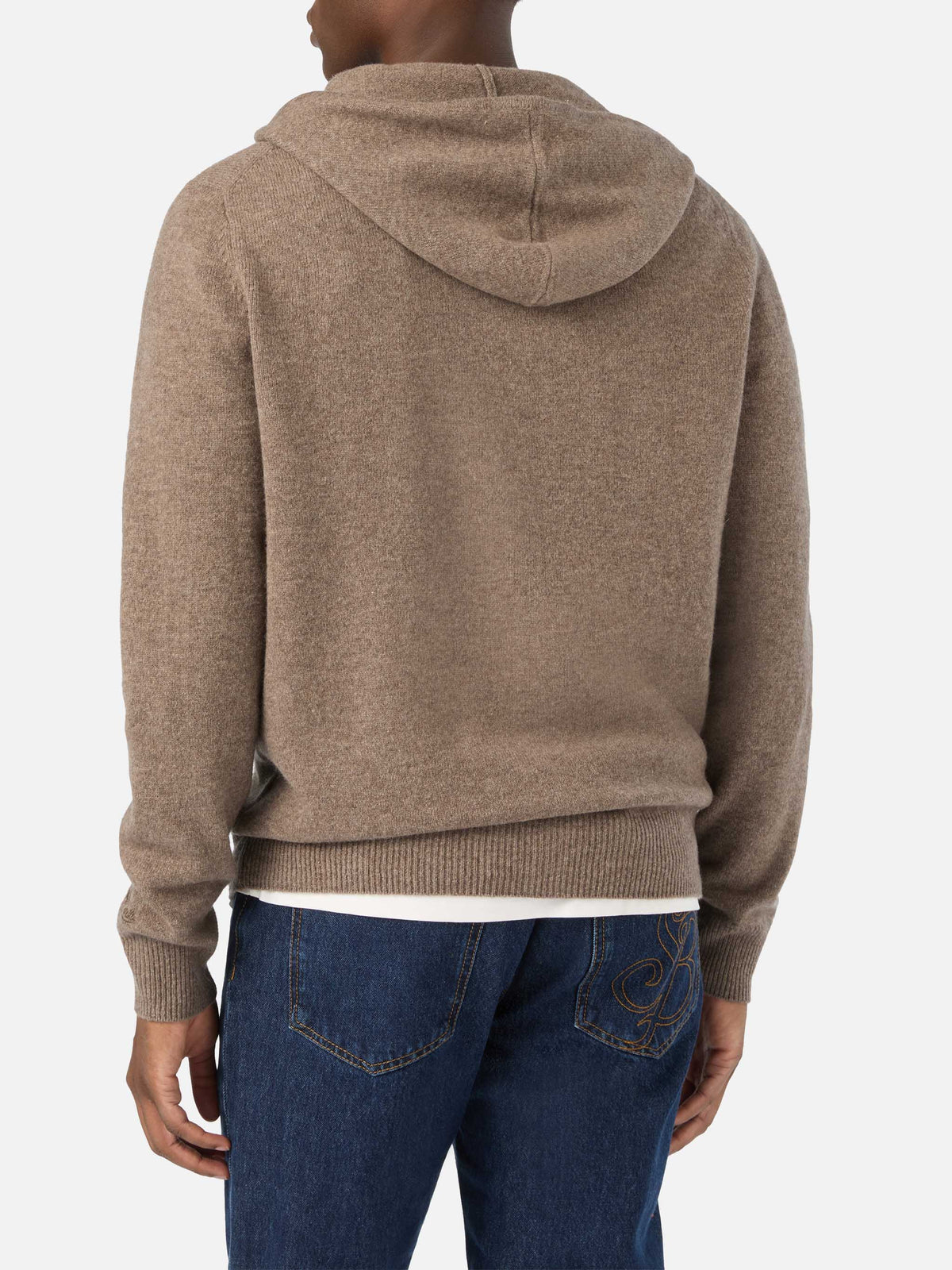 Maglia Notting beige in lambswool con cappuccio e zip intera
