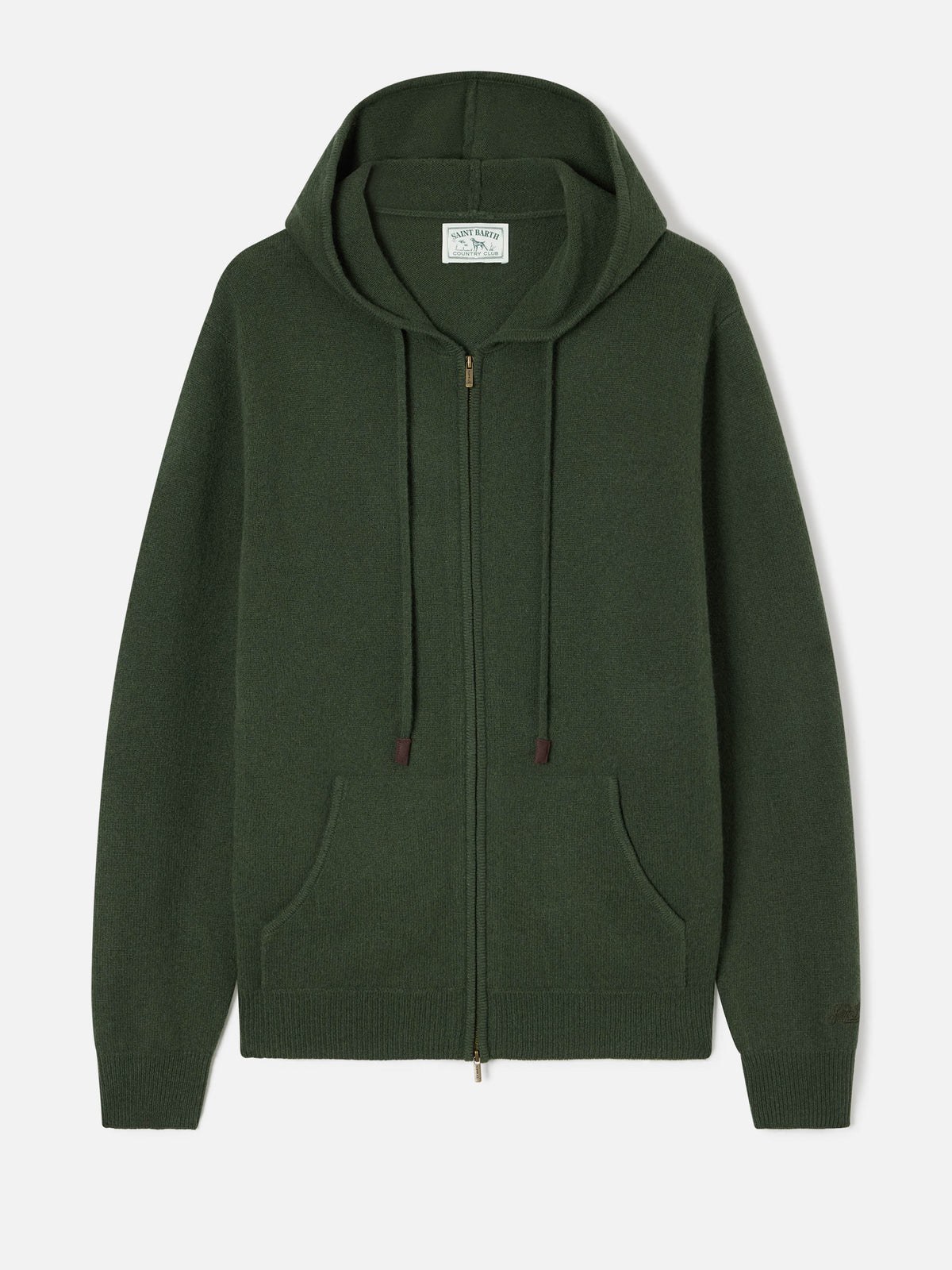 Knit à capuche en laine d'agneau Notting vert militaire avec fermeture zippée intégrale 