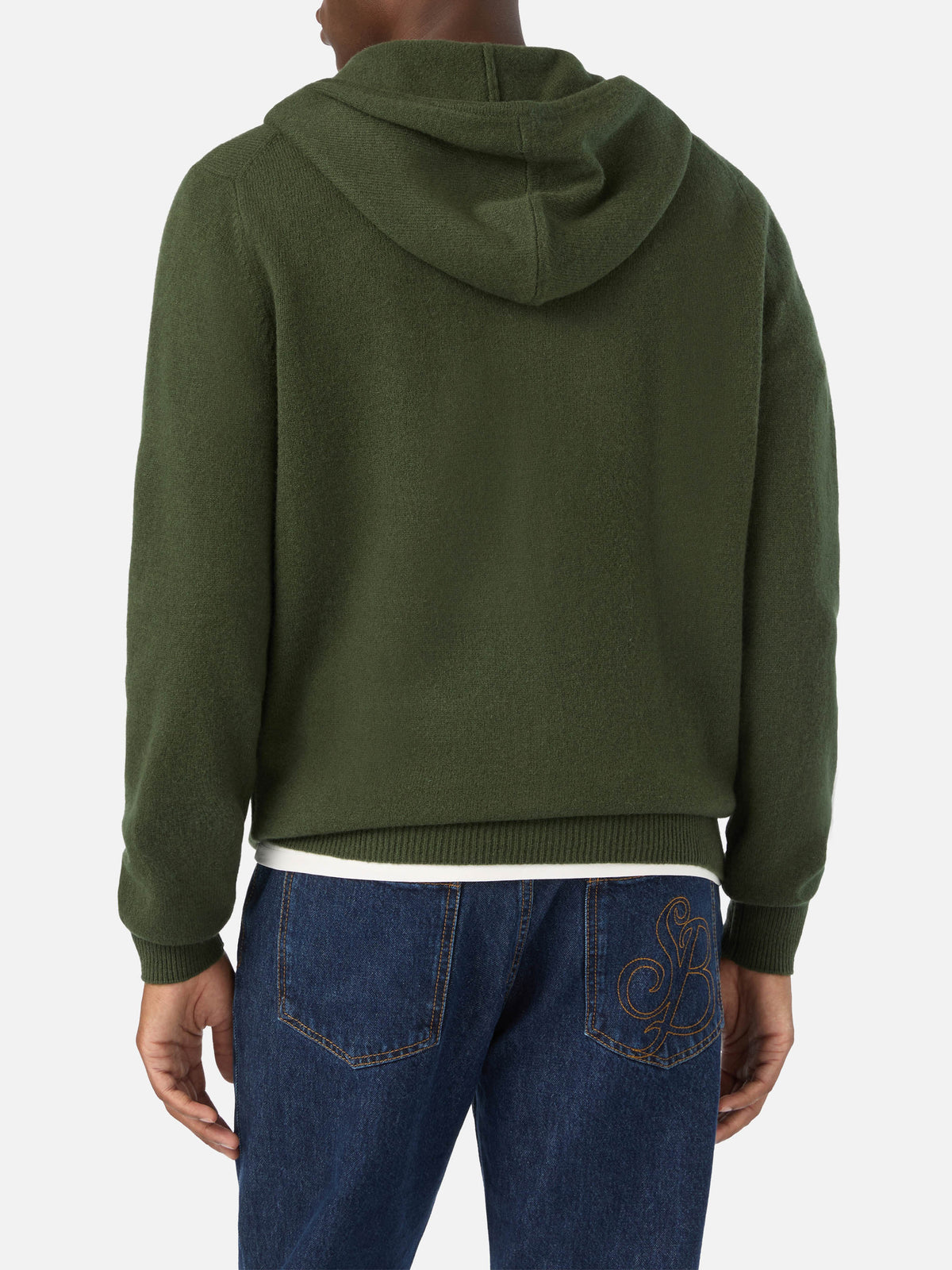 Military green Notting lambswool hooded knit with full zip