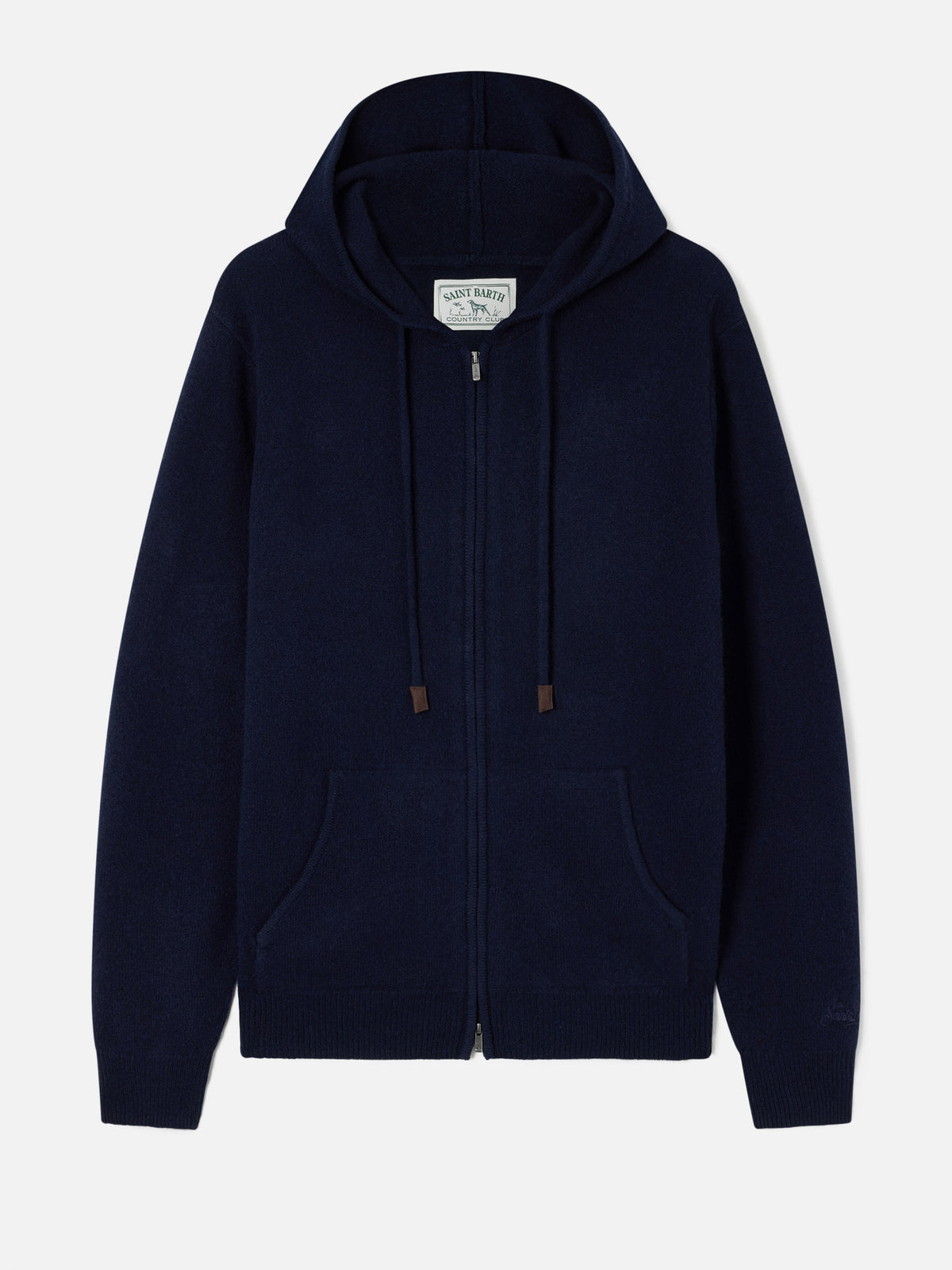 Marineblau blue Notting Kapuzenstrick aus Lambswool mit durchgehendem Reißverschluss 