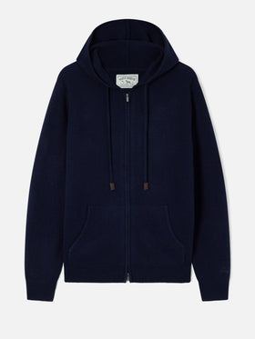 Marineblau blue Notting Kapuzenstrick aus Lambswool mit durchgehendem Reißverschluss 