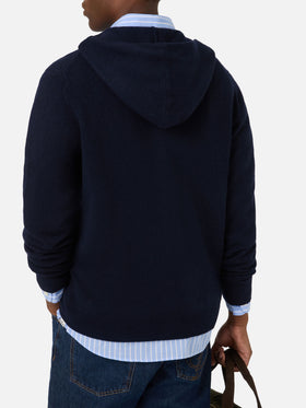 Maglia in lana d’agnello Notting blu navy con cappuccio e zip intera