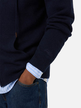 Maglia in lana d’agnello Notting blu navy con cappuccio e zip intera