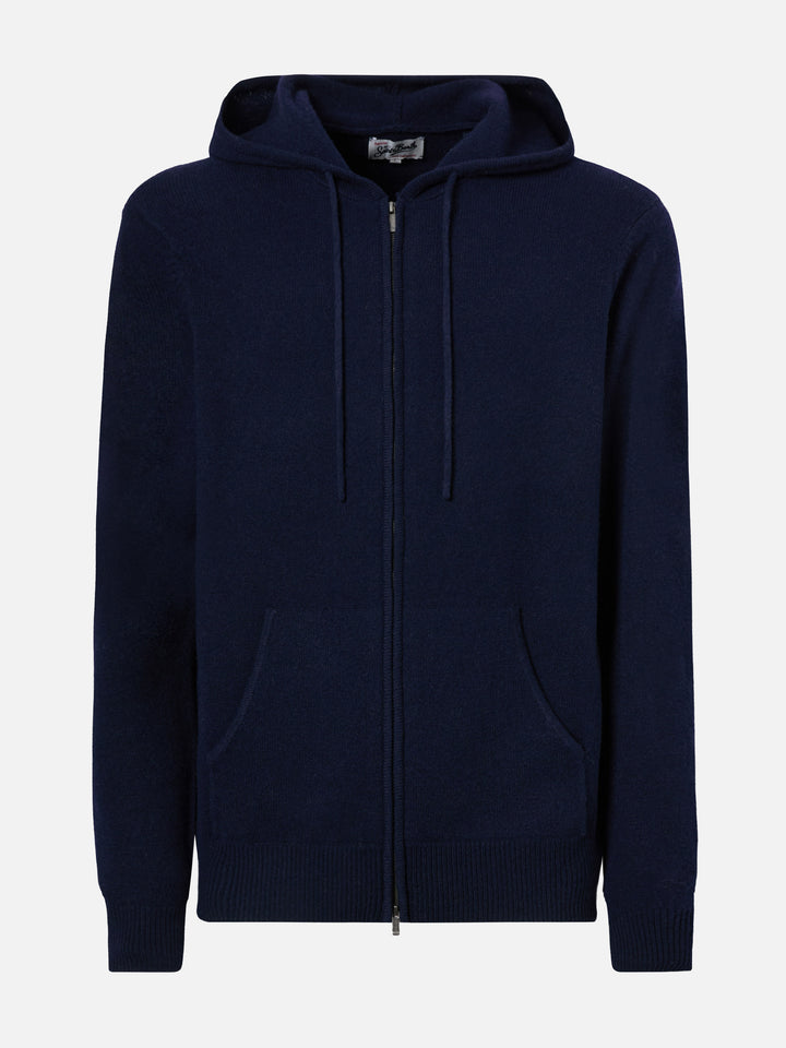 Felpa in lambswool Notting blu notte con cappuccio