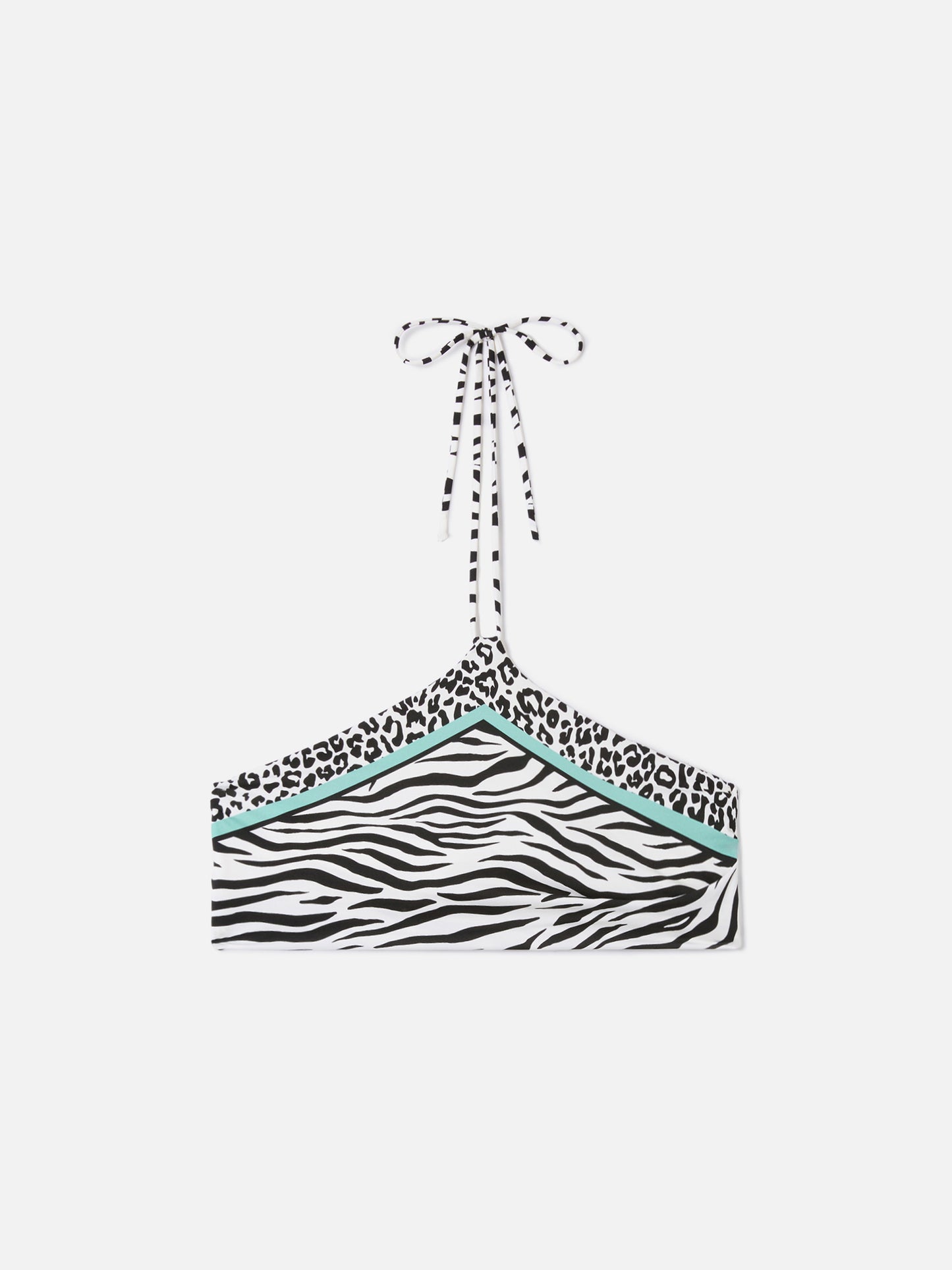 Nairobi halter bikini top with placed animal print