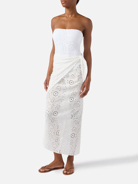 Febby long pareo in white sangallo