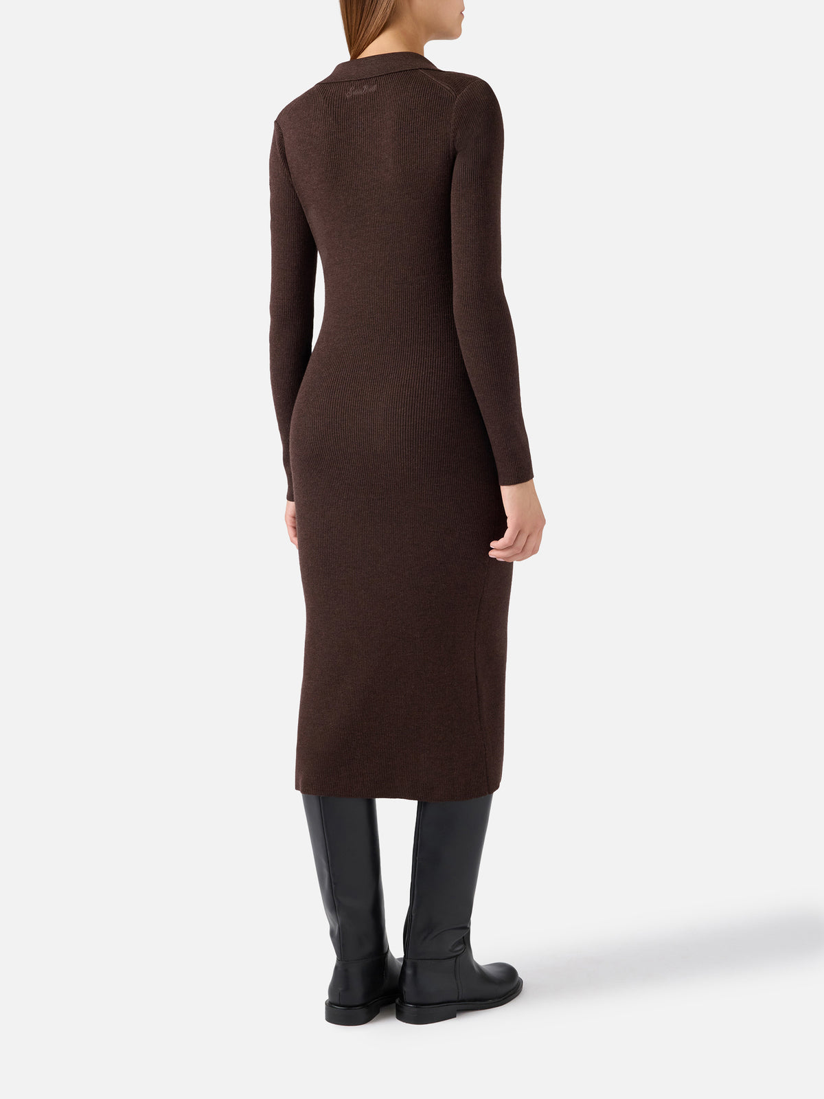 Brown Octavia merino wool blend long knit dress