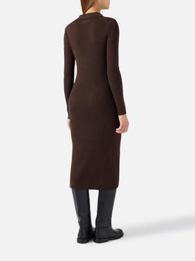 Brown Octavia merino wool blend long knit dress