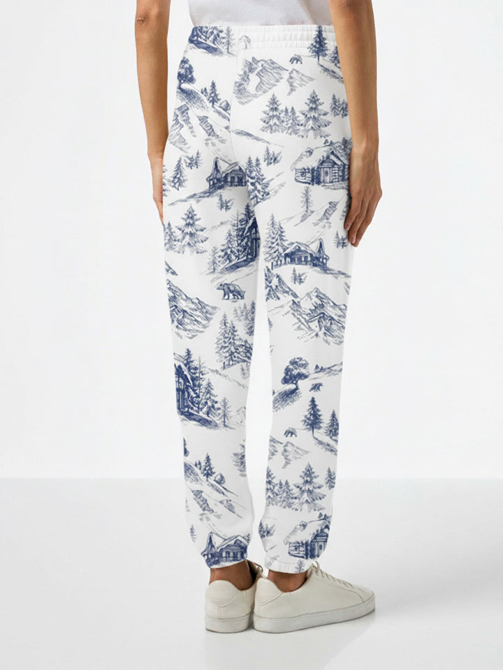 Cotton fleece pants Odalys with toile de jouy print