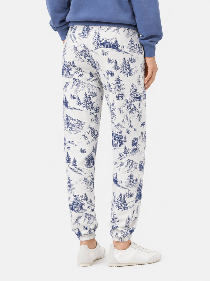 Cotton fleece pants Odalys with toile de jouy print