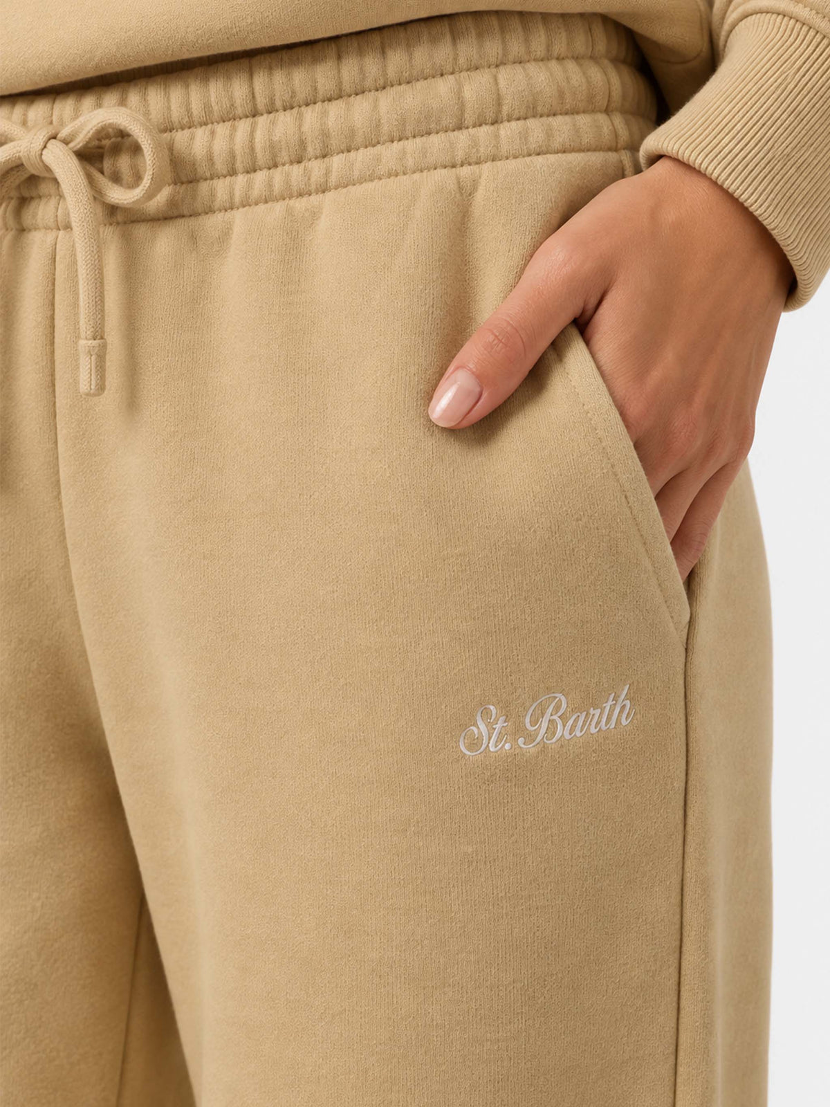 Pantalon de jogging Odalys en molleton de coton beige 
