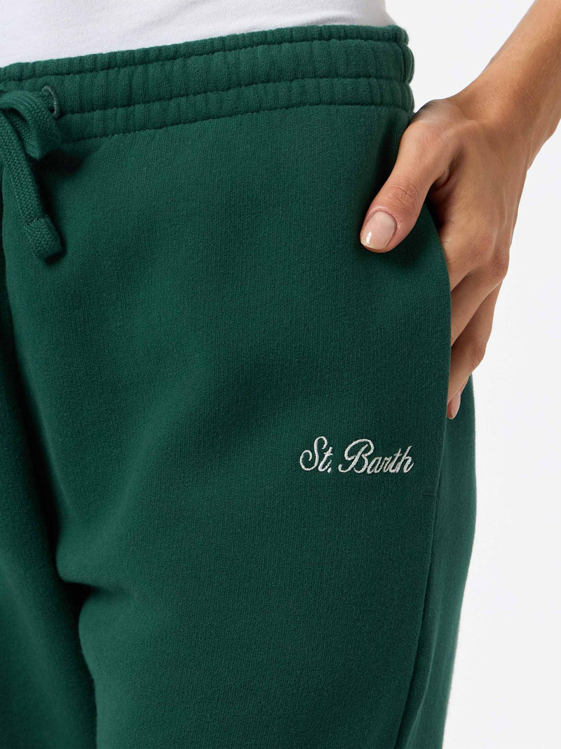 Pantaloni da jogging in pile di cotone verde inglese da donna Odalys