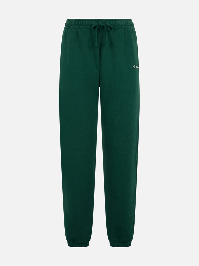 Pantaloni da jogging in pile di cotone verde inglese da donna Odalys