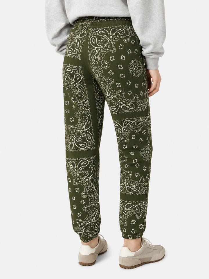 Pantalones de felpa de algodón Odalys con estampado bandana verde 
