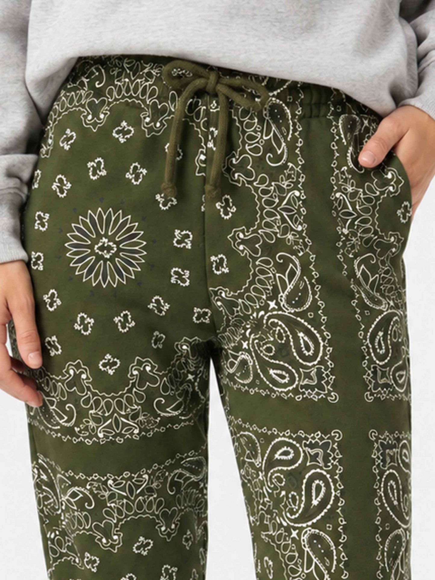 Cotton fleece pants Odalys with green bandana print