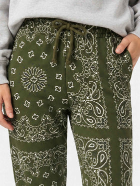 Cotton fleece pants Odalys with green bandana print
