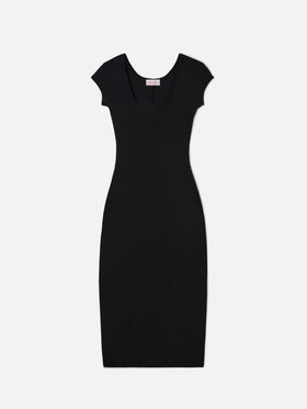 Long Olimpia dress in black ribbed stretch cotton fabric